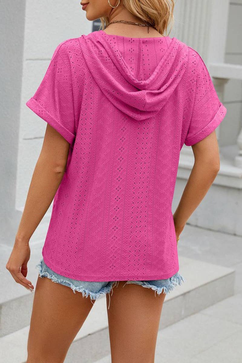 CWTTS1351_SUMMER BUTTON HOODED SHORT-SLEEVED T-SHIRT