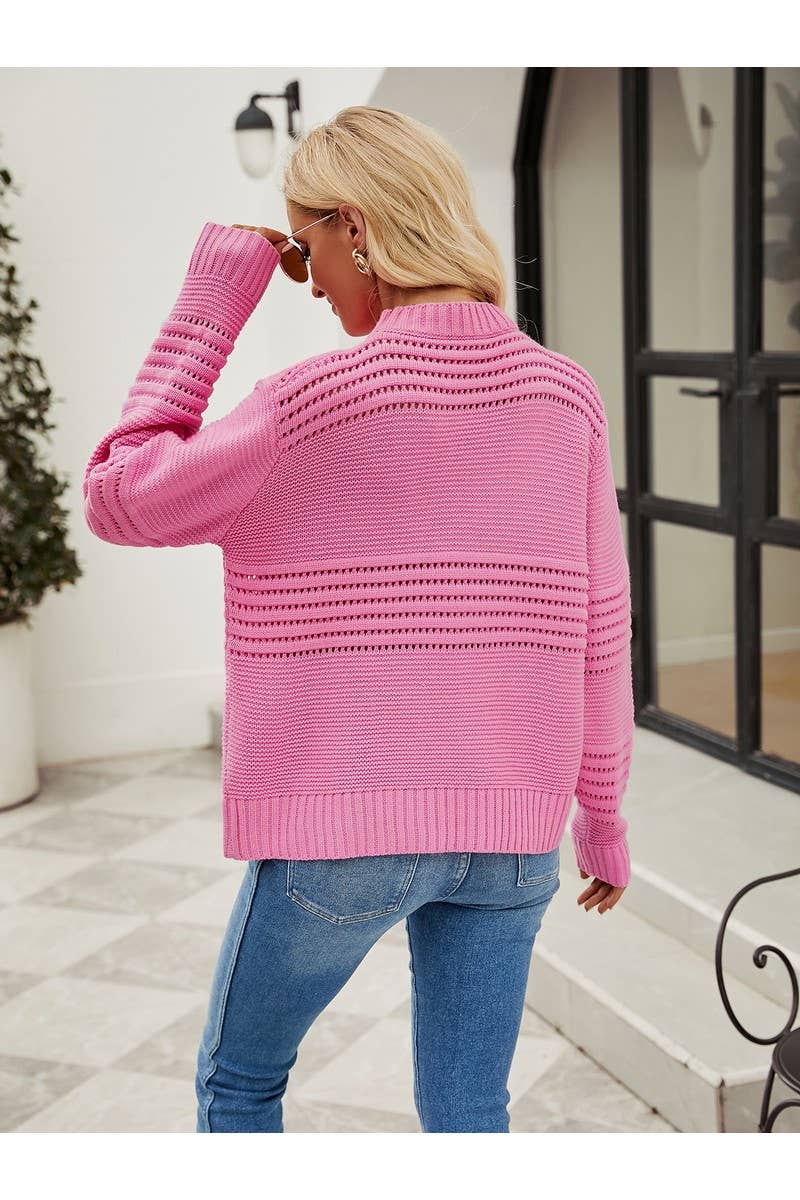 CWOSWL2447_Striped Crew Neck Long Pullover Sweater