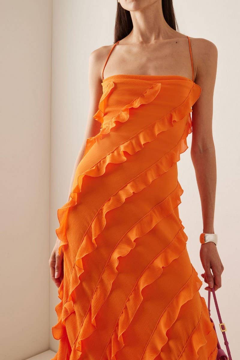 CWDHL0954_SOPHISTICATED SLIT RUFFLE EVENING DRESS