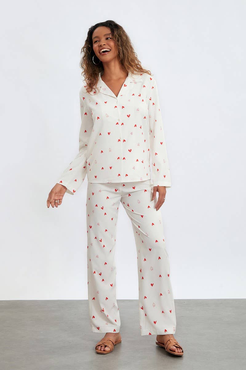 CWSPJ0439_HEART PRINT COZY LONG SLEEVE PAJAMA SET