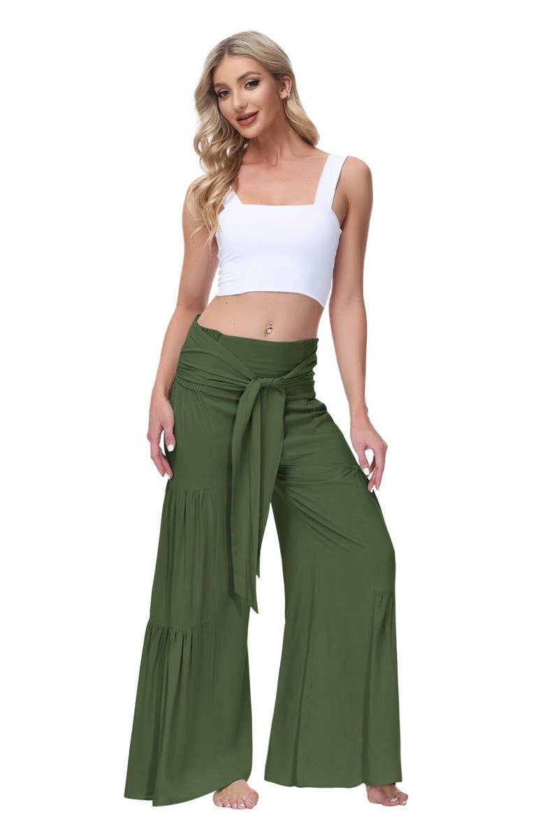 CWBLP2065_TEMPERAMENT ELASTIC WAIST PLEATED WIDE-LEG PANTS