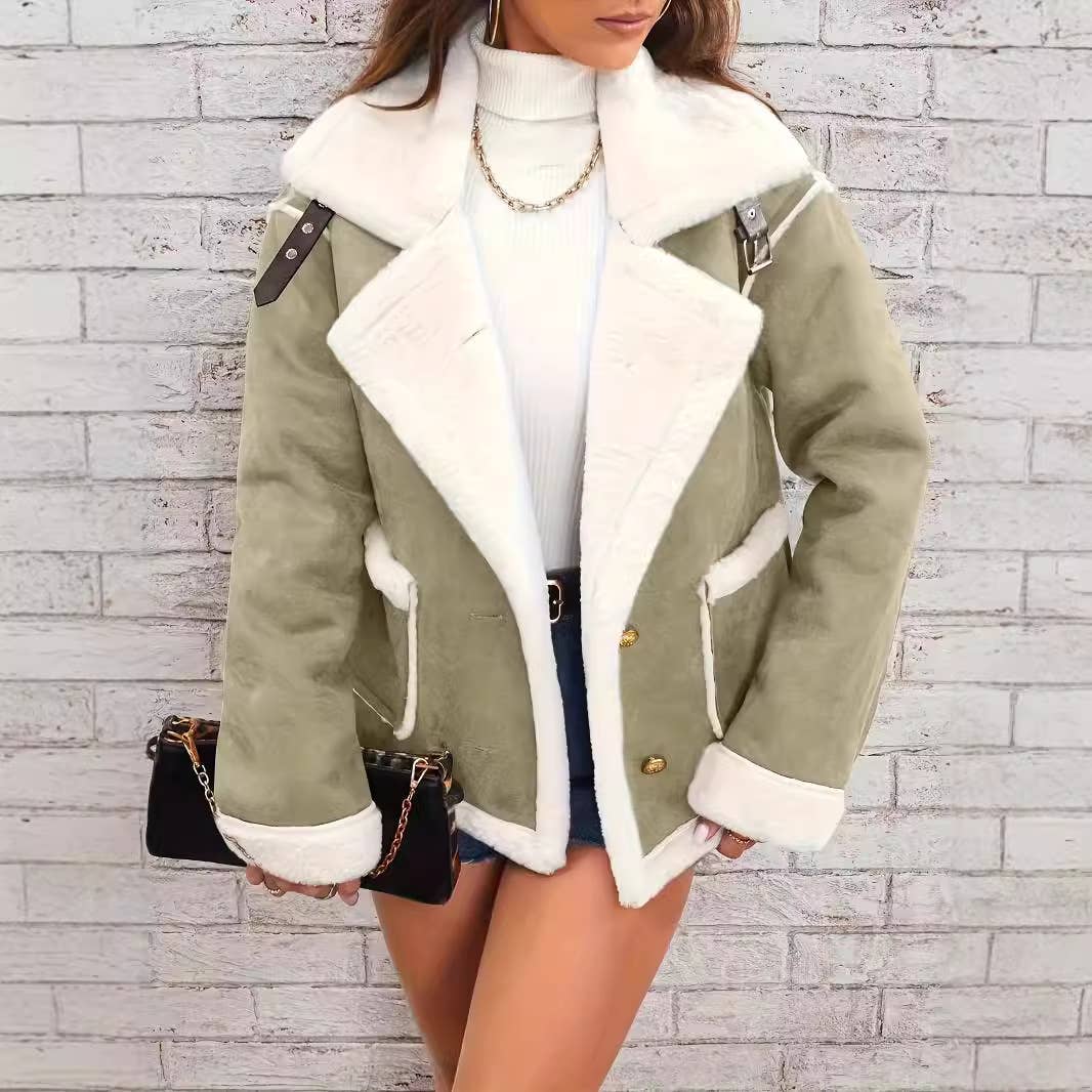 Fashionable lapel plush warm casual coat