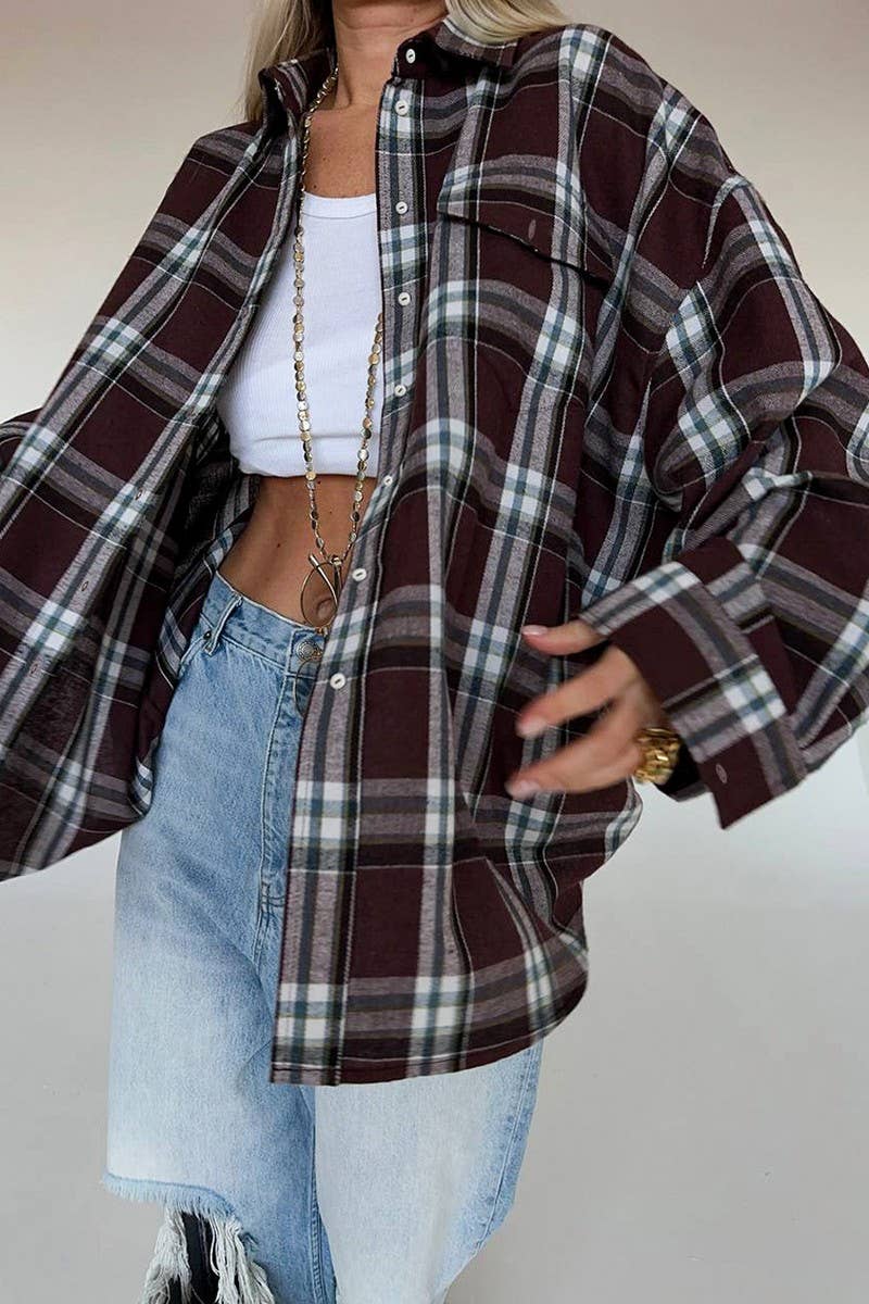 CWTBLL00571_LOOSE RETRO CASUAL PLAID LONG SLEEVE SHIRT