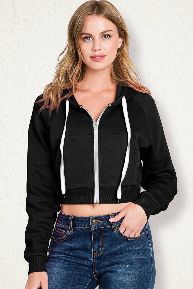 CWOHOL445_Lightweight Zip-up Hoodie Cropped Sweatshirt