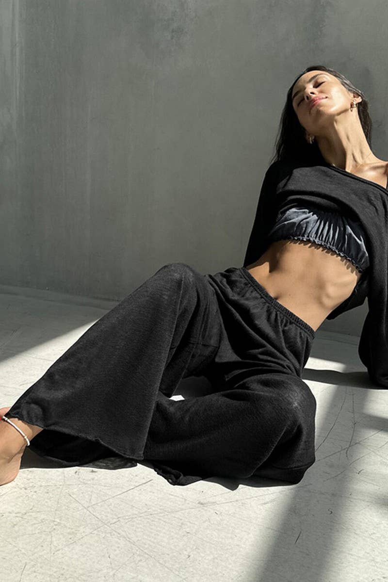 CWSPJ0405_KNITTED ROUND NECK PAJAMAS TWO-PIECE SET