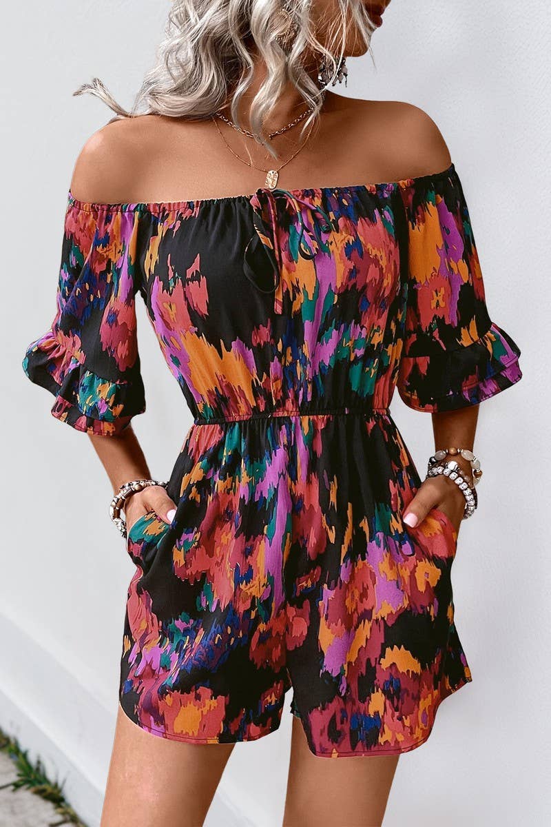 CWSJS1683_OFF SHOULDER RUFFLE SLEEVE HIGH WAIST JUMPSUIT