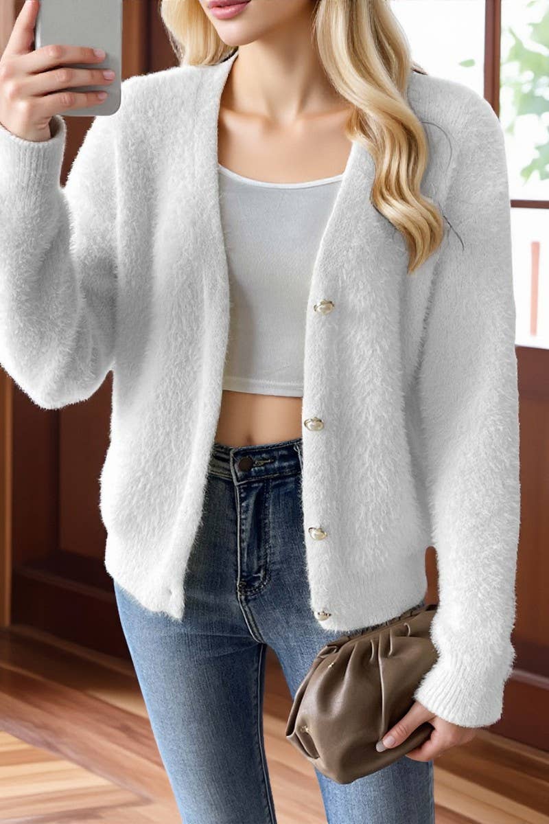 CWOSWL07337_WOMEN FAUXPEARL BUTTON KNIT CARDIGAN