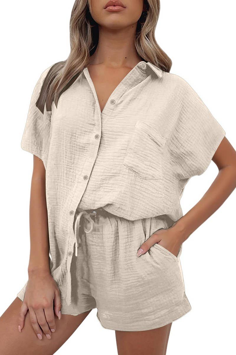 CWSS01305_CASUAL AND FASHIONABLE SHIRT AND SHORTS SET