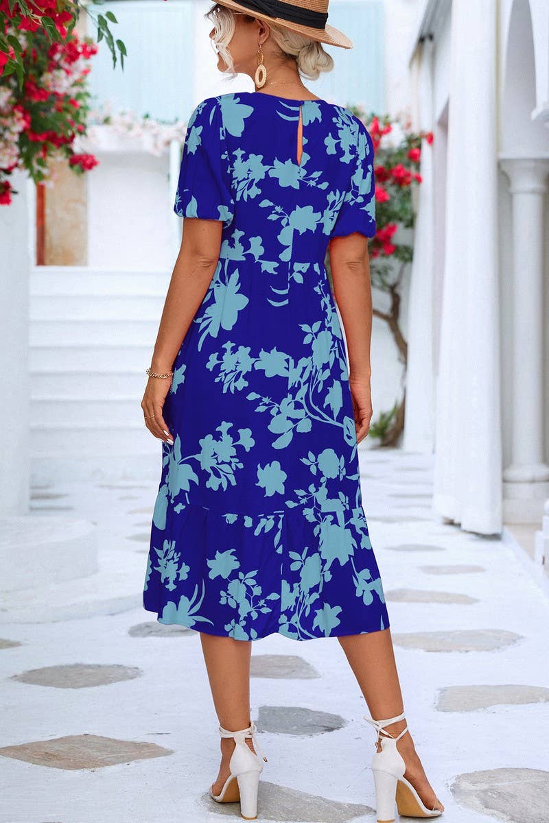 CWDMD2803_CASUAL PUFF SLEEVE PRINTED DRESS