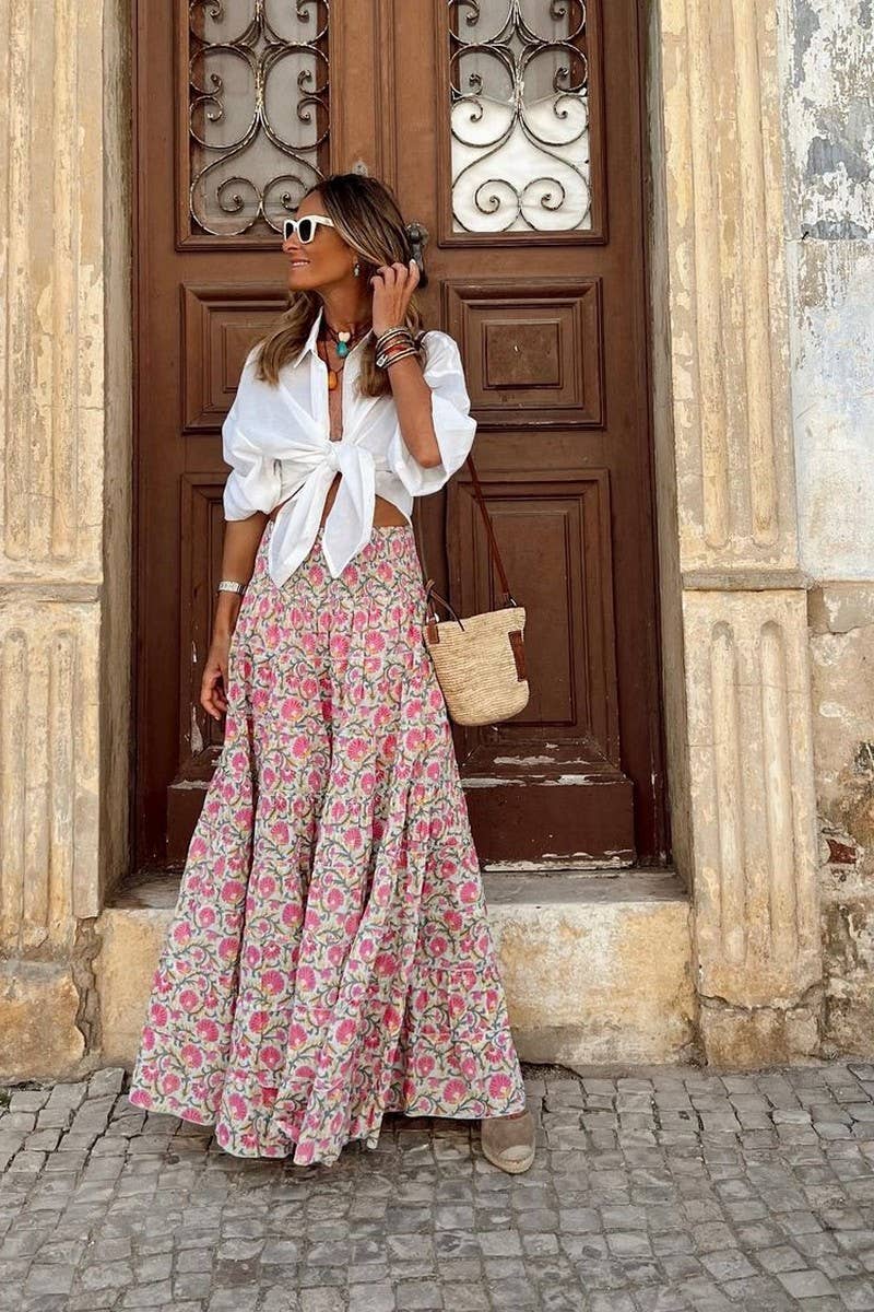 CWBLS0563_NEW SUMMER BEACH VACATION CASUAL PRINT SKIRT