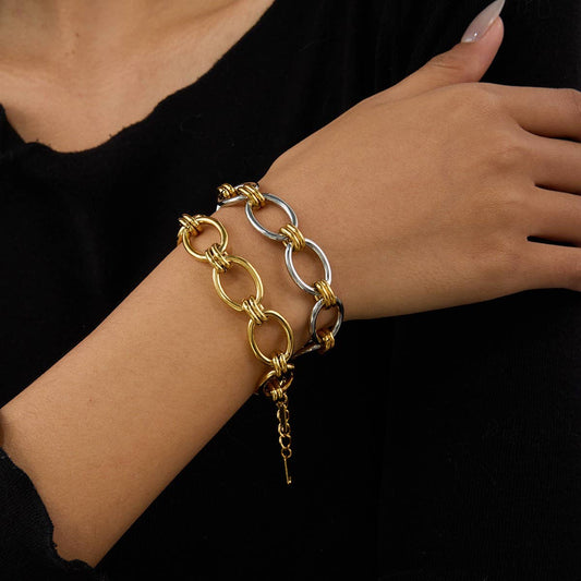 18K Gold & Silver Chunky Chain Bracelet Steel_CWAJE4651