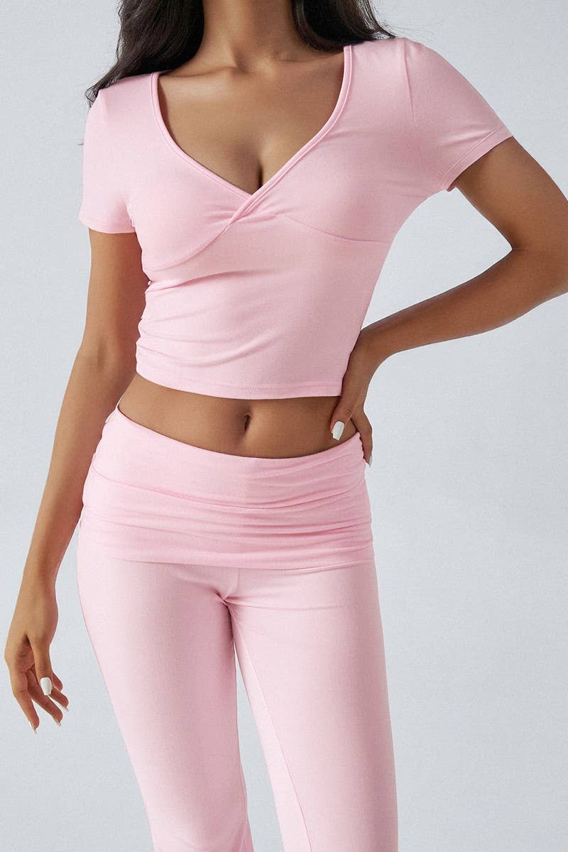 CWSTB1583_V-NECK T-SHIRT AND FLARED PANTS 2-PIECE SET