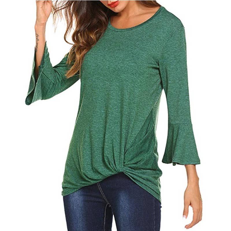 CWTTL1208_3/4 Round Neck  With Twist Detail on Bottom Top