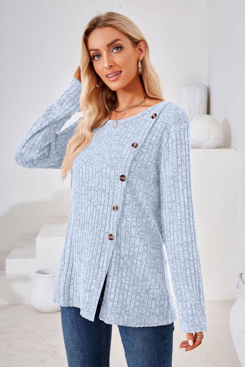 CWOSWL6443_WINTER CREW-NECK LONG-SLEEVED SLIT SWEATER
