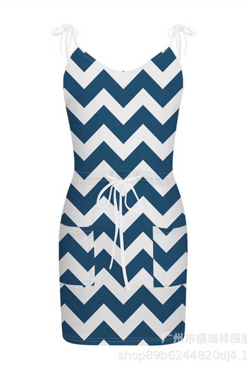 CWDSD8920_V-NECK WAVY STRAP DRESS WITH ADJUSTABLE WAIST