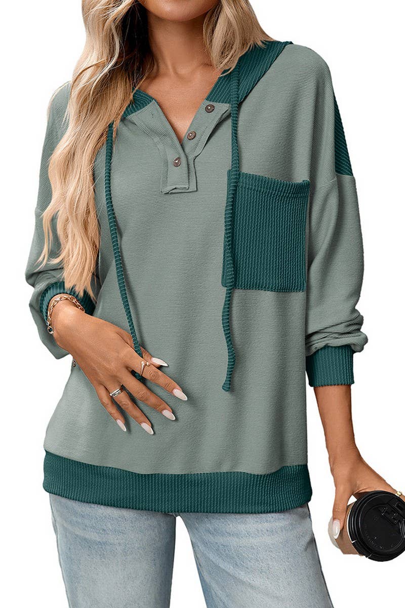 CWOHOL00601_COLORBLOCK TWIST STRIPE LOOSE HOODIE