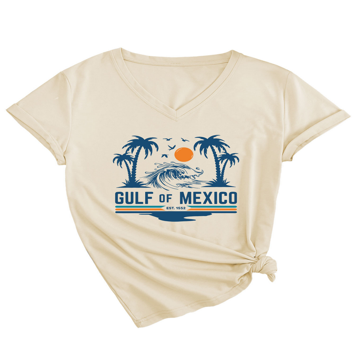 Slim V??˜Neck T??˜Shirt ??Gulf of Mexico Est Print_CWTTS1538