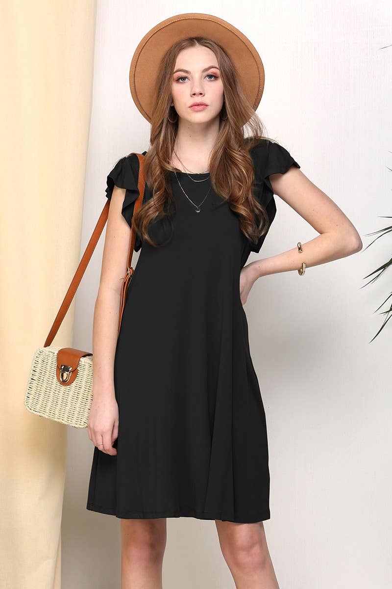 CWDSD10369_RUFFLE DETAILED PRINCESS SEAM DRESS