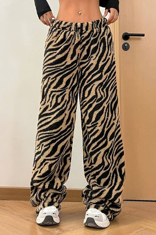 CWBLP1813_AUTUMN LEOPARD PRINT CASUAL WIDE-LEG TROUSERS