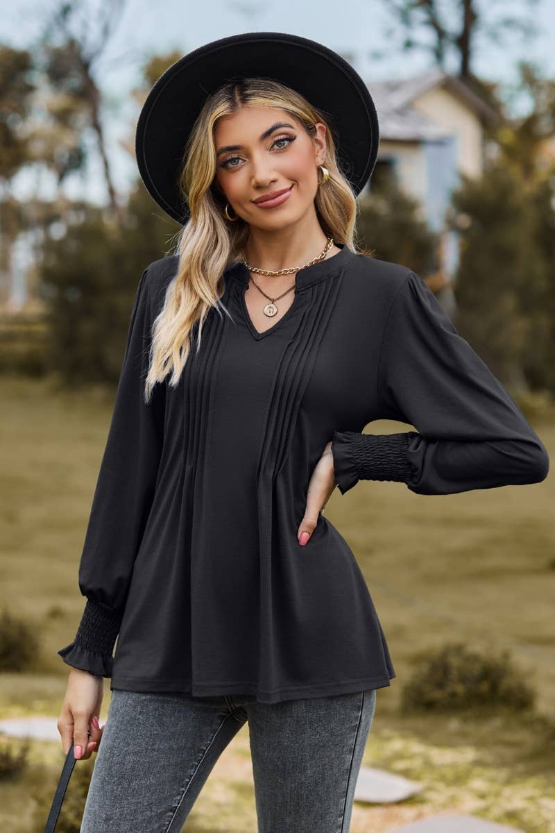 CWTBLL2709_FALL STRETCH V-NECK LONG-SLEEVED TOP