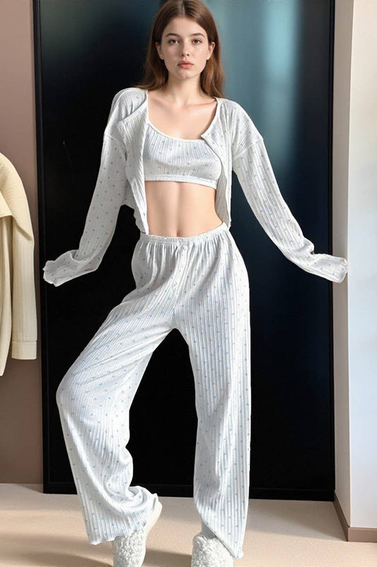 CWSPJ00525_KNIT HEART PAJAMA SET WOMEN 3 PIECE LOUNGEWEAR