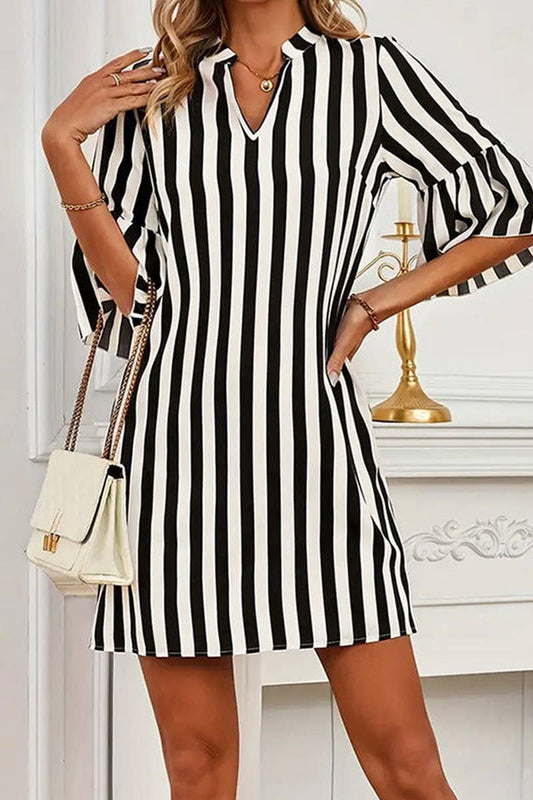 CWDSD7718_SUMMER STRIPED TRUMPET SLEEVE LOOSE A-LINE SKIRT