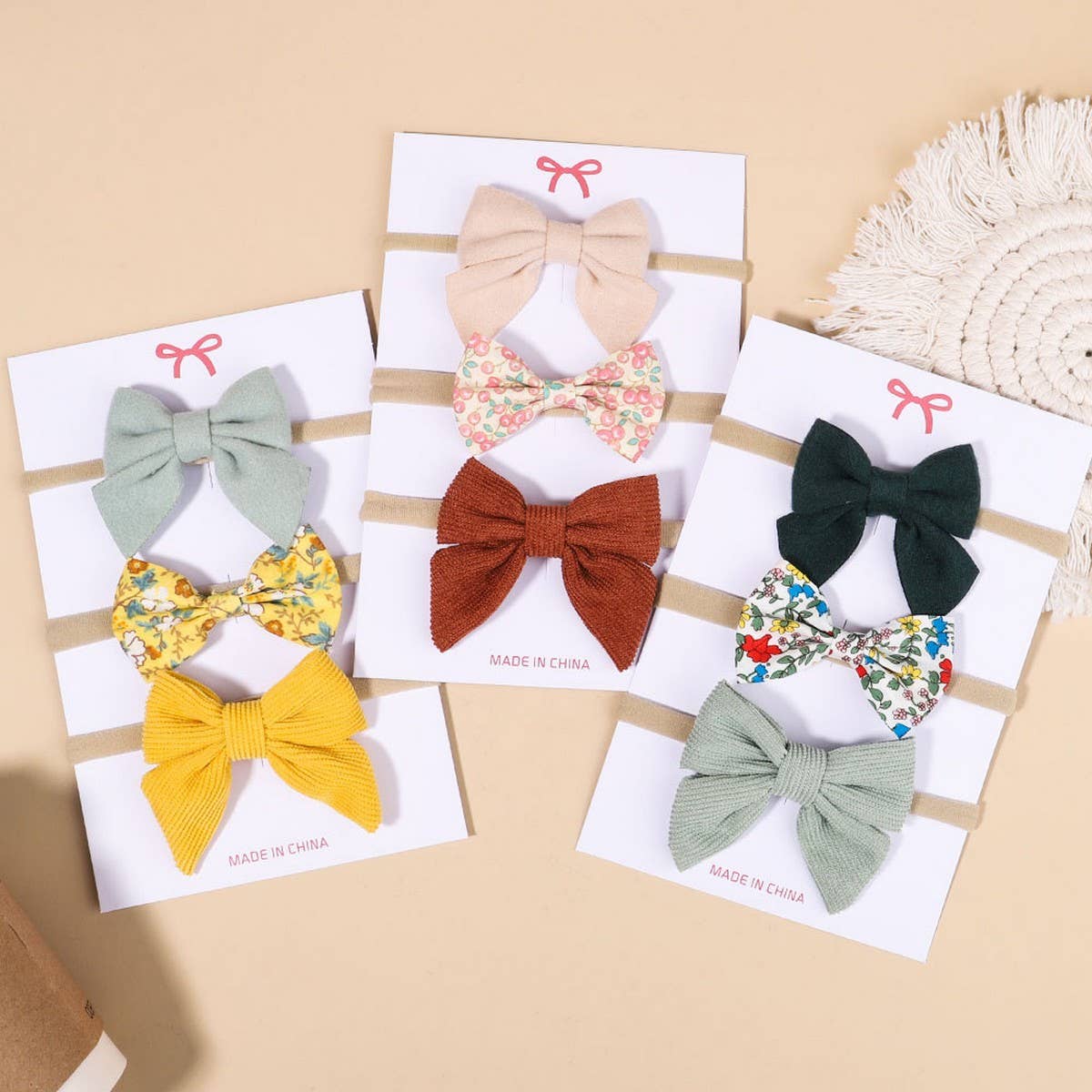 Corduroy Bow Baby Headband Set for Girls