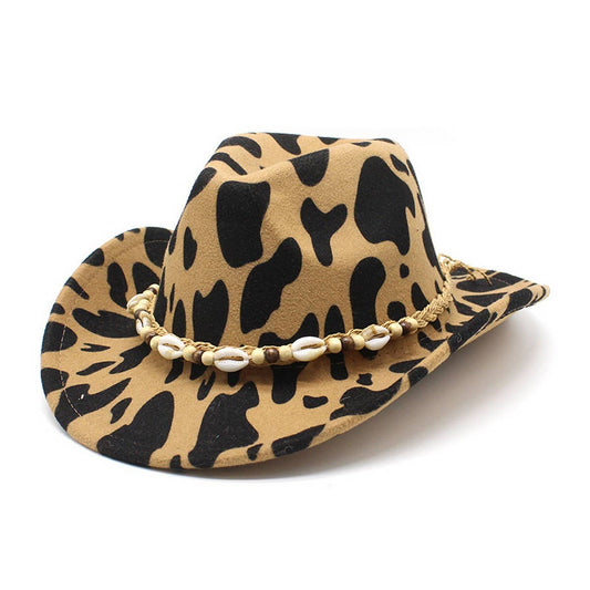 COLORBLOCK COW PATTERN WOOL WIDE BRIM JAZZ HAT_CWAH2550