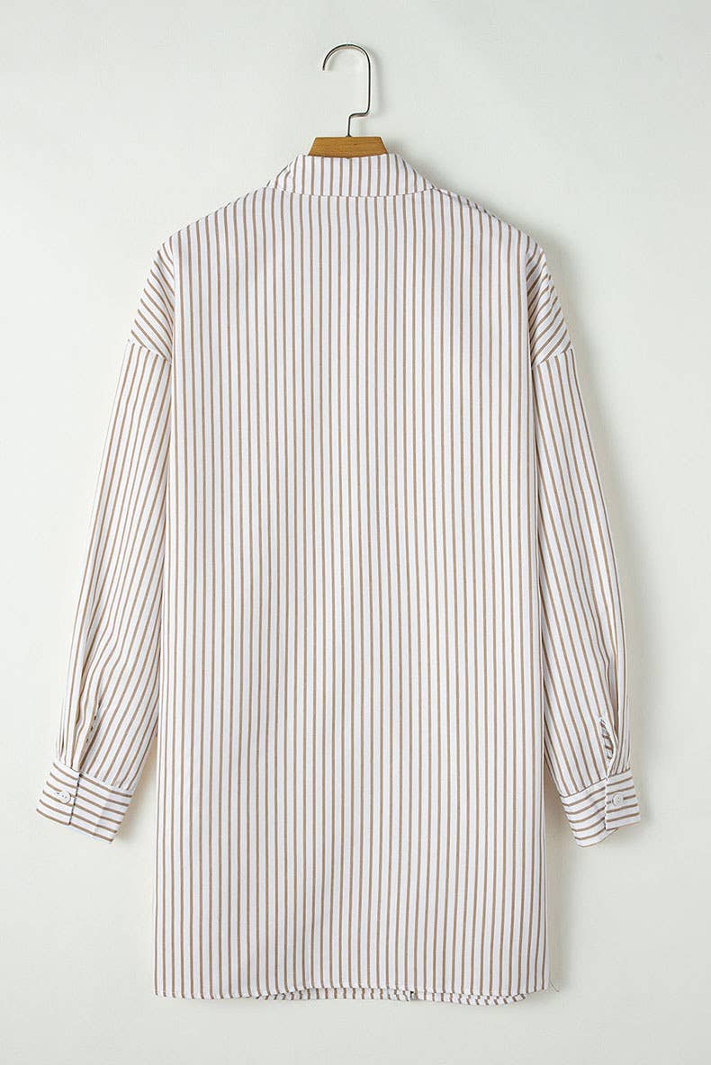 COMMUTER STYLE STRIPE SINGLE-BREASTED SHIRT DRESS