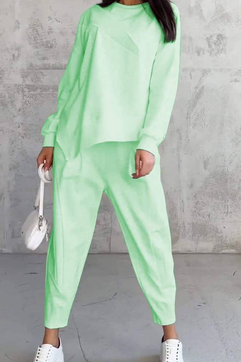 CWSS01317_CASUAL ROUND NECK LOOSE IRREGULAR SWEATSHIRT SUIT