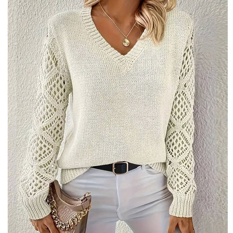 CUT-OUT V-NECK PULLOVER ALL-IN-ONE SWEATER