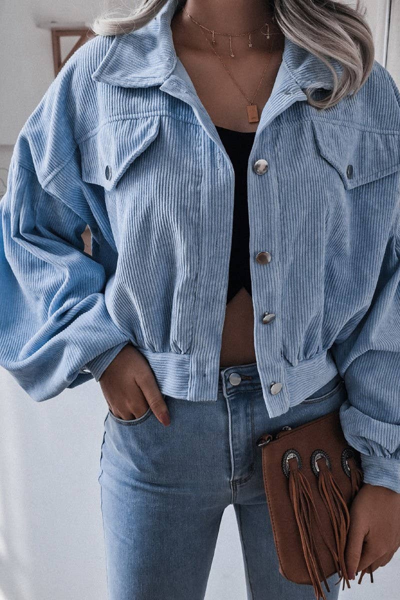 CWOJA0986_LONG SLEEVE CORDUROY CASUAL BOMBER JACKET