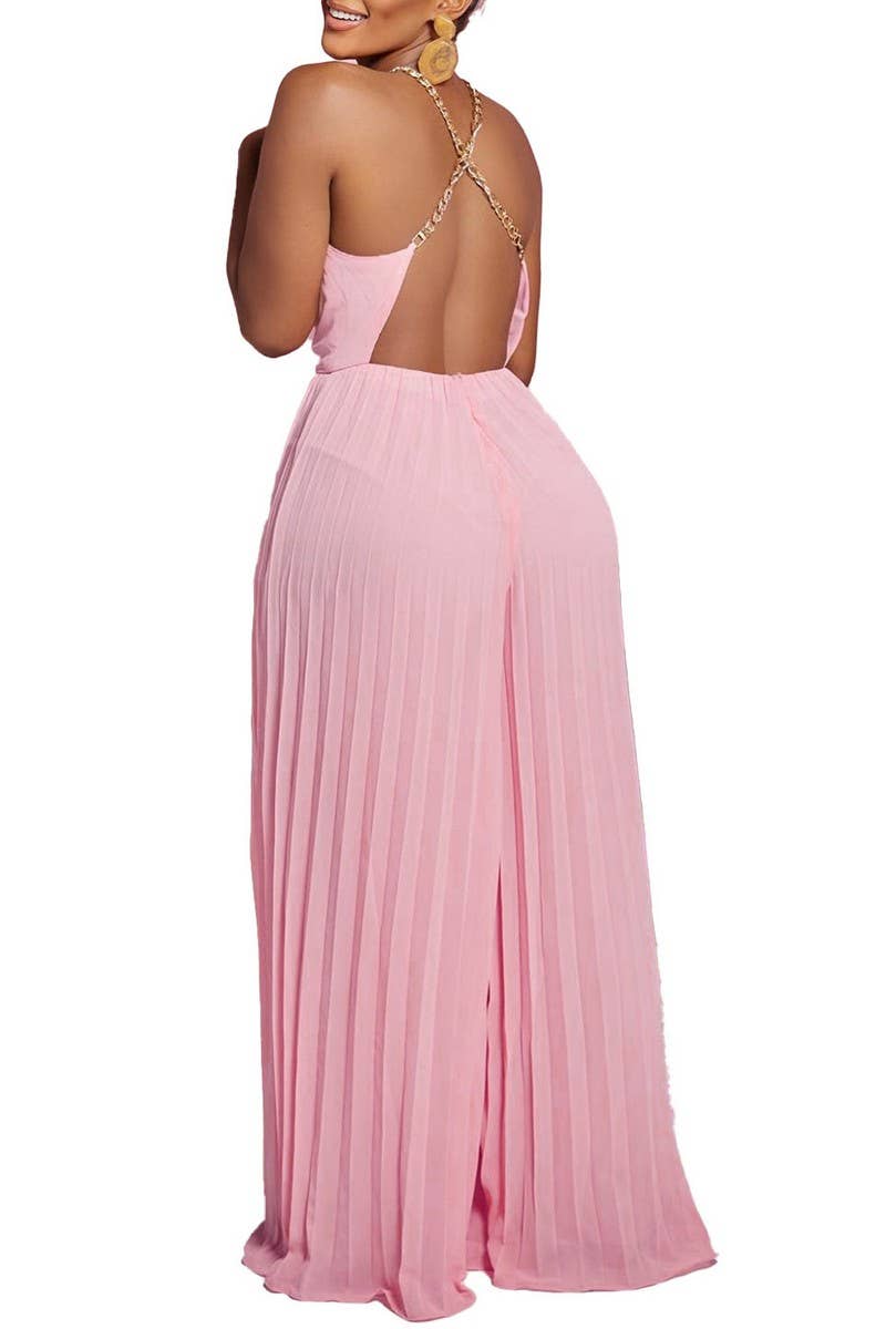 CWDMD01261_2025 SUMMER WOMEN HALTER CHAIN BACKLESS JUMPSUIT