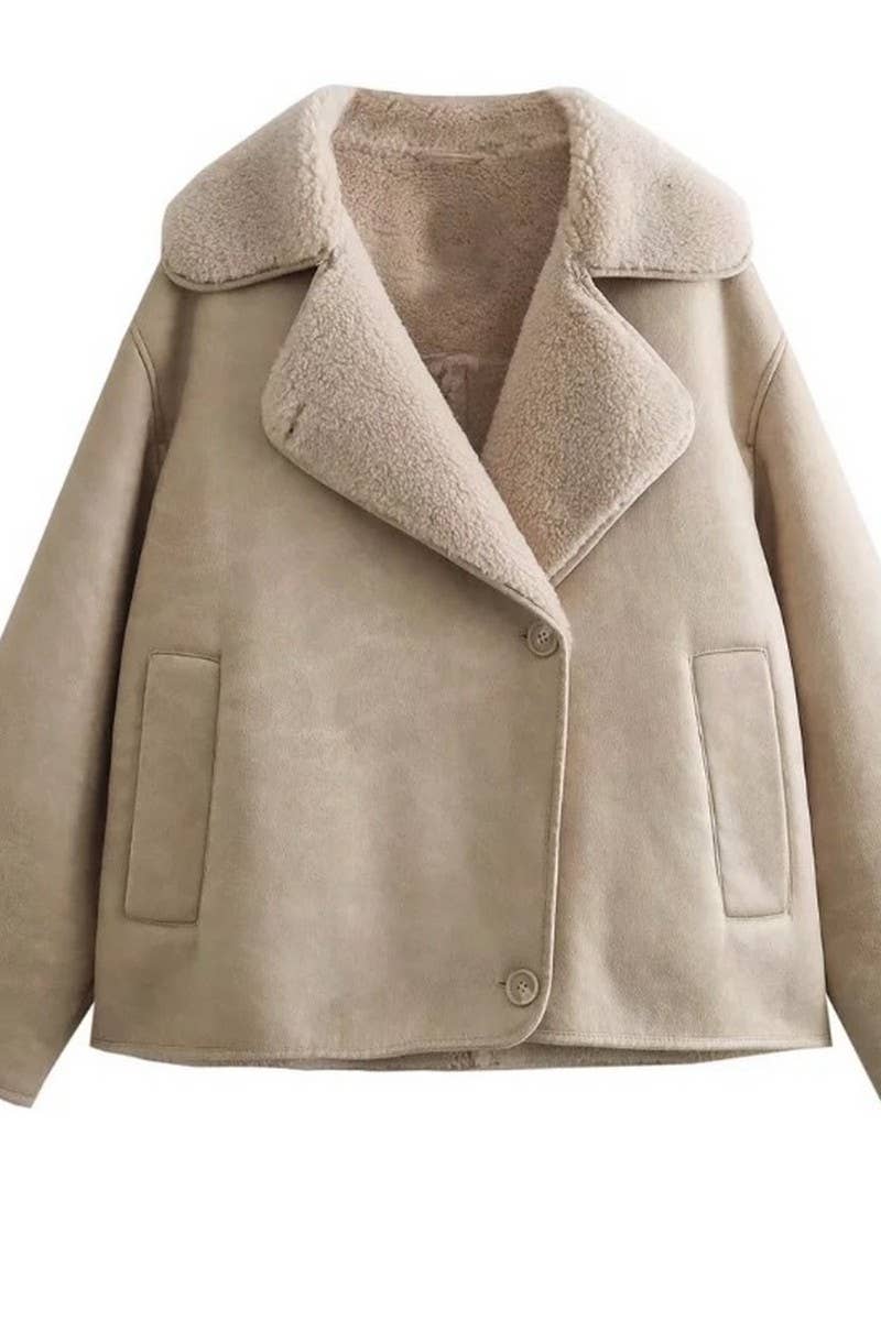 CWOCO1064_SOLID COLOR LOOSE LAMB WOOL LAPEL COAT