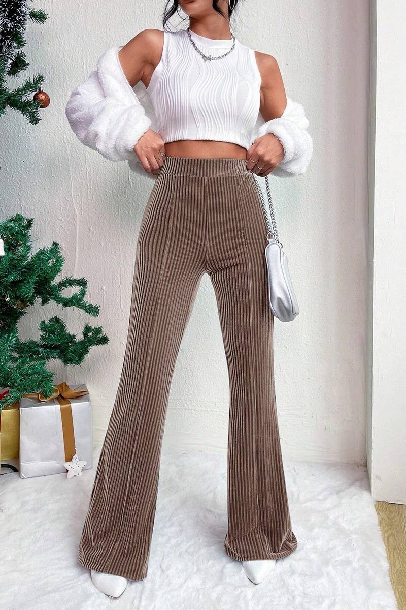 CWBLP2056_HIGH WAIST CORDUROY FLARE WIDE LEG SWEATPANTS