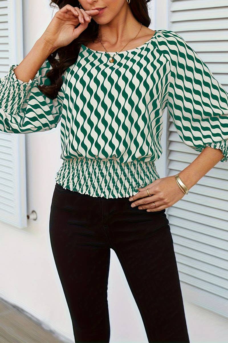 CWTTL2008_WAISTED SHORT CONTRAST PRINT LONG SLEEVE T-SHIRT