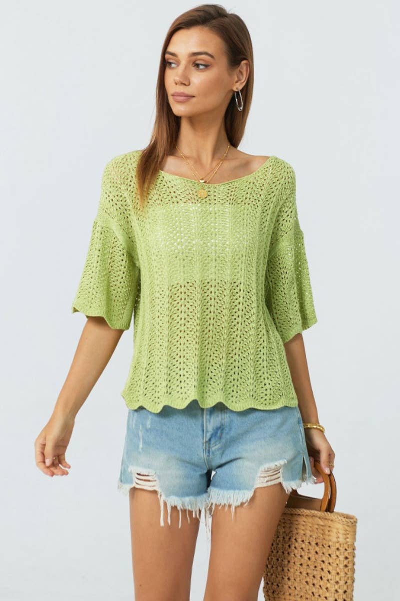 CWTBLS0759_KNITTED CREW NECK HOLLOWED OUT SHORT JACKET