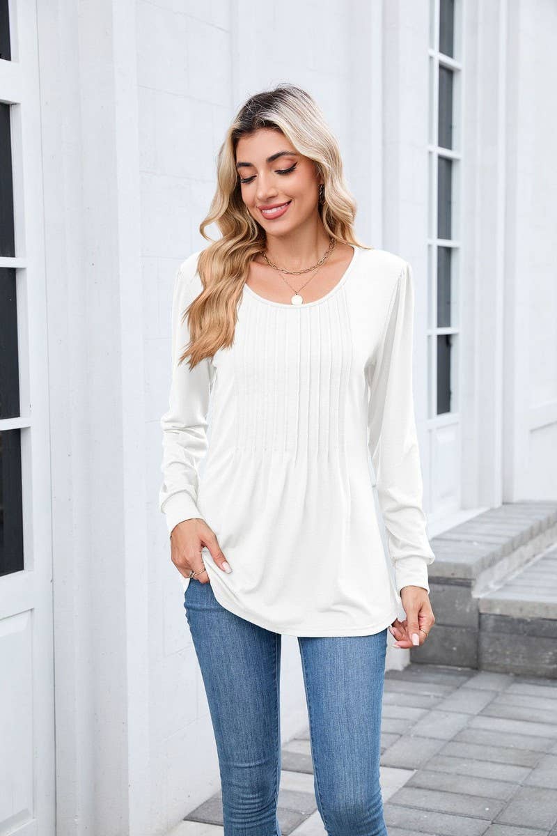 CWTBLL01305_CREW NECK SOLID RIBBED LONG SLEEVE CASUAL TEE