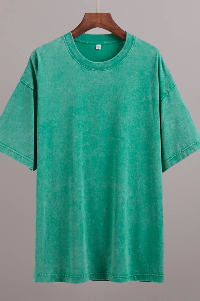 CWTTS1176_ROUND NECK WASHED DISTRESSED SHORT SLEEVE T-SHIRT