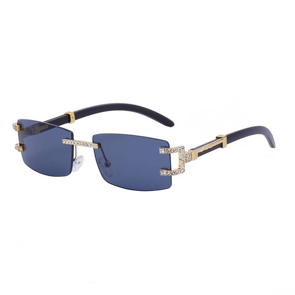 VINTAGE FAUX WOOD FRAMELESS DIAMOND SUNGLASSES