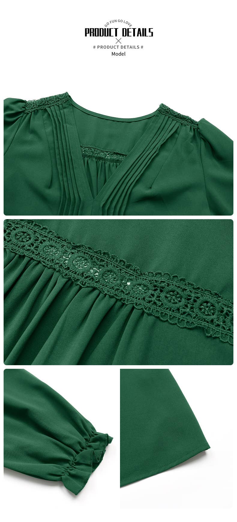 DEEP V-NECK PLEATED LONG-SLEEVED DRESS