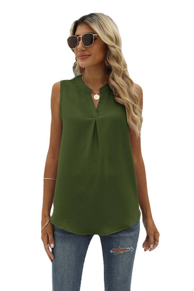 CWTBLSL0185_V-Neck Sleeveless Top