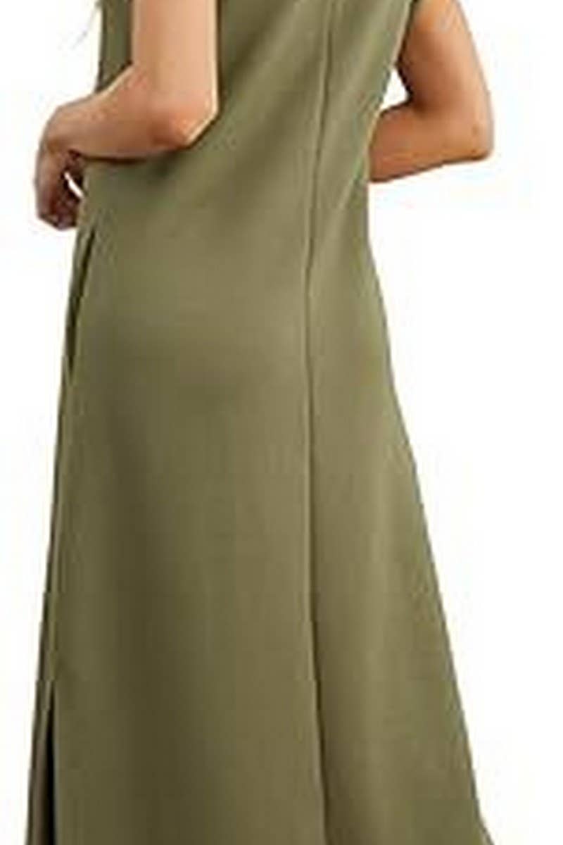 CWDMD5904_SLEEVELESS SPLIT HEM POCKET MAXI BEACH DRESS