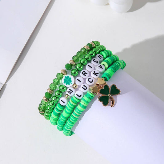 ST. PATRICK'S DAY GREEN SHAMROCK CHARM BRACELET SET_CWMM3496