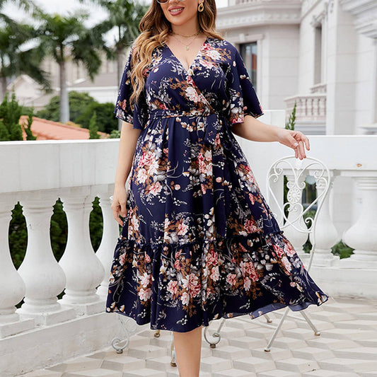 Boho Floral V-Neck Dress – Plus Size Summer_CWDMD5964