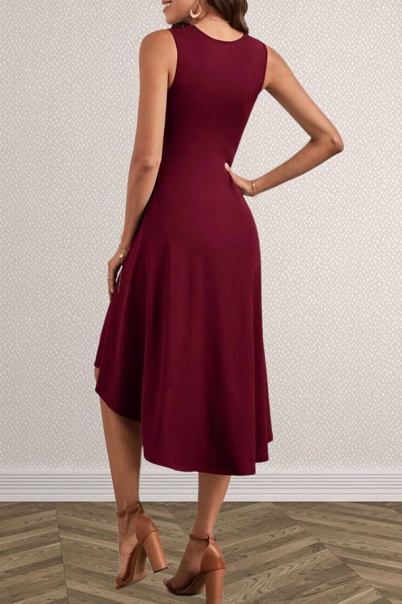 CWDSD8775_SOLID LONG SLEEVE SLIM FIT SLIT DRESS