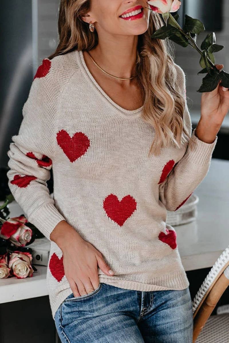 CWOSWL6739_WINTER LOVE V-NECK LONG-SLEEVED SWEATER