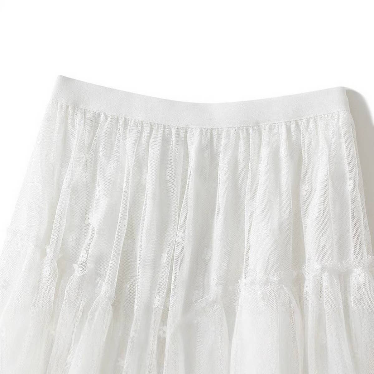 WHITE HEAVY LACE SPLICING IRREGULAR MESH SKIRT