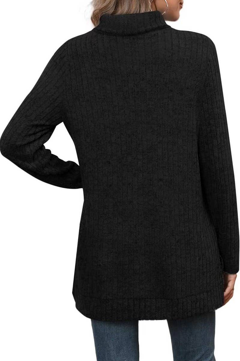 CWOSWL6106_SOLID COLOR HIGH COLLAR SLIT RIBBED BOTTOMING TOP