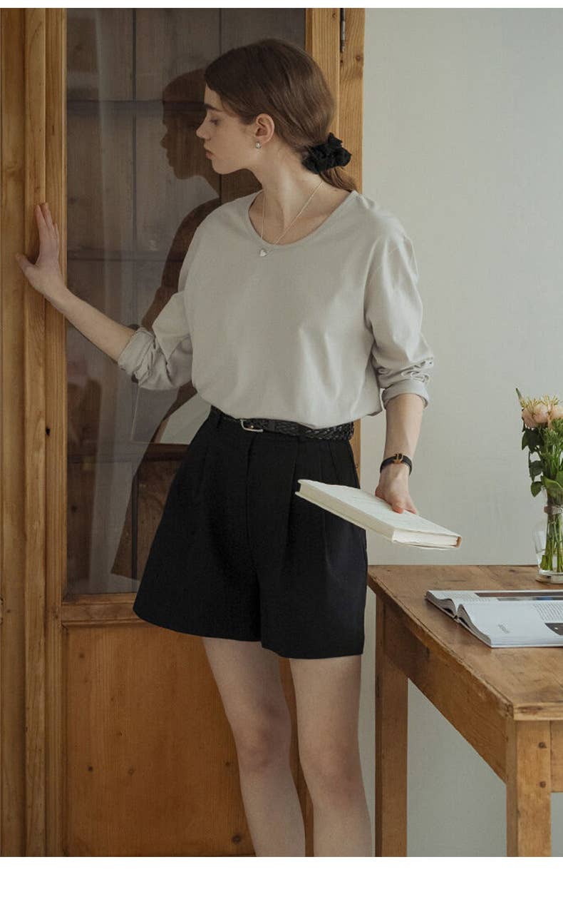 Cotton round-neck off-the-shoulder sleeve shirt